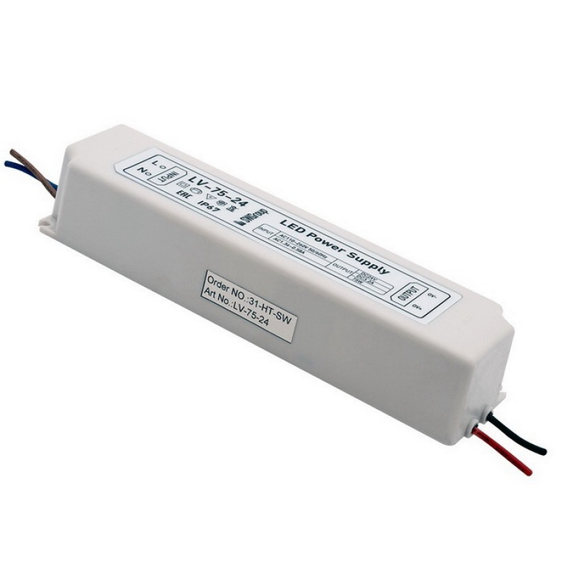 Блок питания для светодиодной ленты для саун и бань SWG LV-75-24 (75 W, 24 V, пластик, влагозащищенный, IP 67)