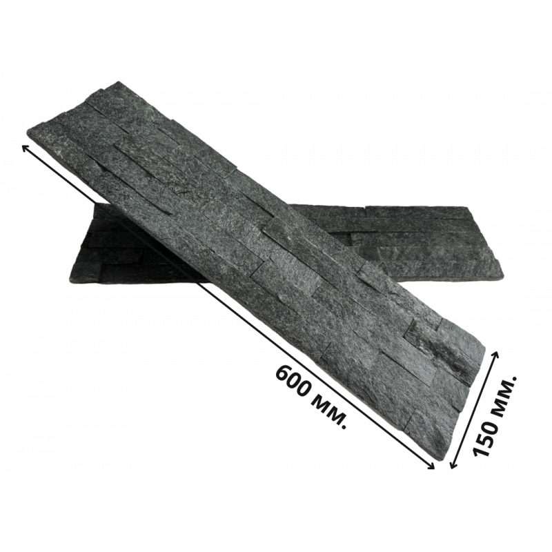 3d панели из натурального камня. Кварцит чёрный (600х150х10-20)