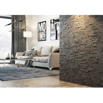 3d панели из натурального камня. Кварцит чёрный (600х150х10-20)